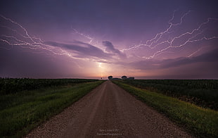 photo of pathway under cloudy sky, photography, nature, lightning