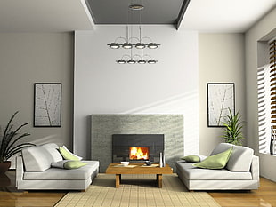 gray fabric 2-piece sofa, indoors, interior design HD wallpaper