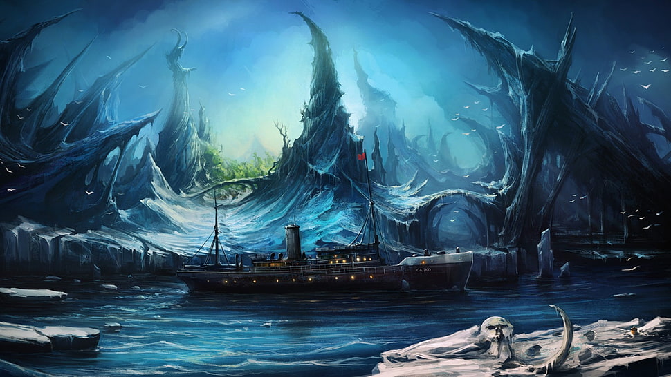 black ship illustration, fantasy art, artwork, ship HD wallpaper