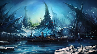 black ship illustration, fantasy art, artwork, ship HD wallpaper