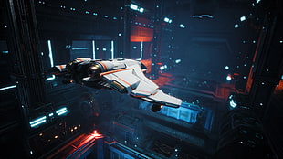 fighting jet digital wallpaper, everspace, spaceship, space, hangar HD wallpaper