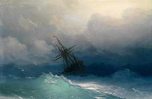 painting of sailing boat, ship, artwork, sea, Ivan Aivazovsky