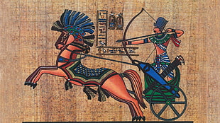 Egyptian chariot artwork, animals, horse, Egypt, ancient