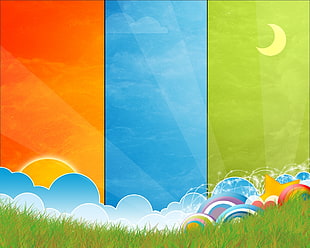 blue, orange, and green wallpaper HD wallpaper