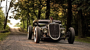 classic black vehicle, car, Hot Rod HD wallpaper