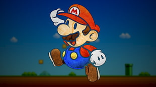 Super Mario illustration, Super Mario, Paper Mario, video games, digital art