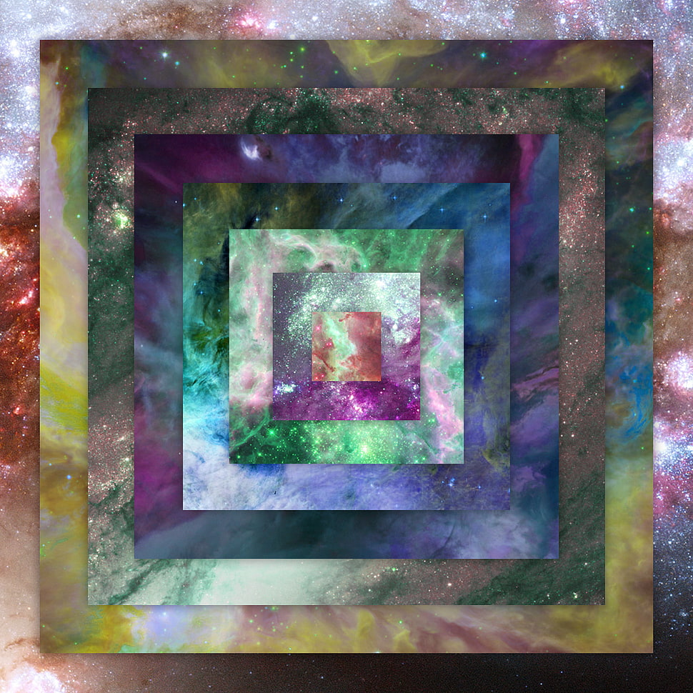 multicolored galaxy print, space, nebula, colorful, square HD wallpaper