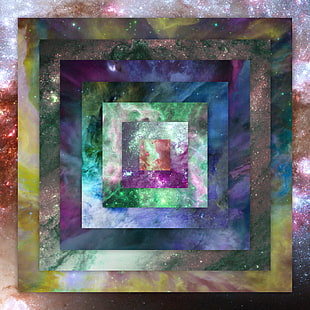 multicolored galaxy print, space, nebula, colorful, square