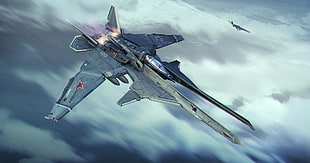 gray air fighter illustration, jet fighter, sky, aircraft, Russian
