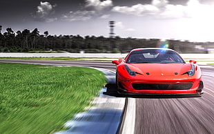 red sports car at the race track HD wallpaper