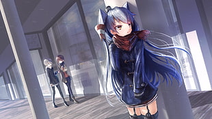 three animated female characters, Amatsukaze (Kancolle), Kantai Collection, anime, scarf
