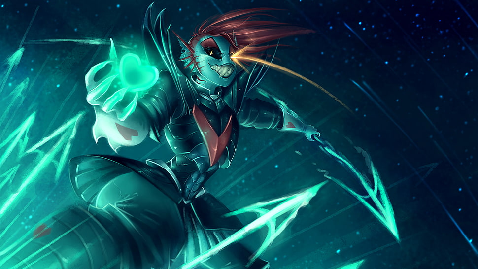 anime character 3D wallpaper, Undyne, Undertale, redhead, spear HD wallpaper