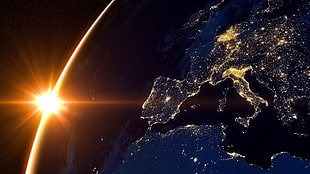 world map wallpaper, planet, Earth, lights, Europe HD wallpaper