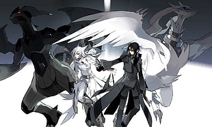 man with black coat anime character illustration, Pokémon, Zekrom, Reshiram, black