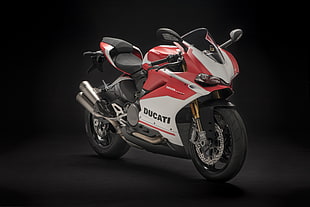 red and white Ducati sports bike