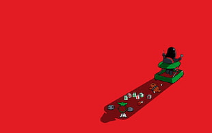 toddler in walker illustration, minimalism, Star Wars, red background, humor