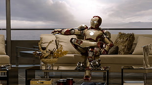 brown and black ceramic table decor, Iron Man, Iron Man 3, couch, Marvel Cinematic Universe