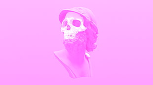 pink and white skull headbust, vaporwave, pink, skeleton, skull