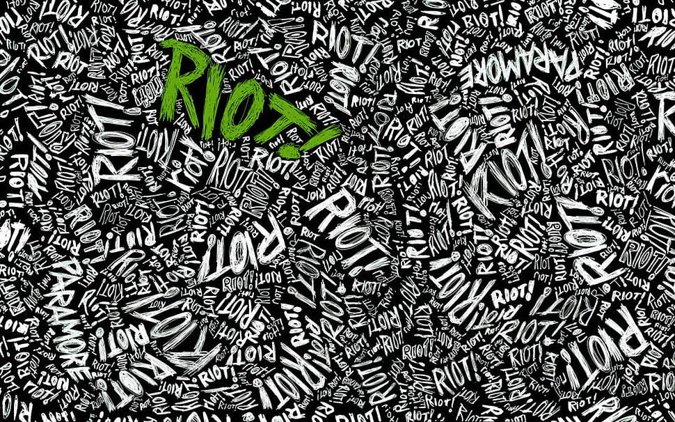Riot text overlay, music, Paramore, green, typography HD wallpaper