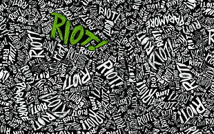 Riot text overlay, music, Paramore, green, typography