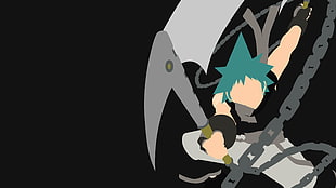 blue haired male with weapon illustration, BlackStar, SoulEater, minimalism