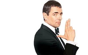 Rowan Atkinson in black blazer