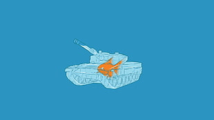 battle tank illustration, tank, minimalism, fish, blue HD wallpaper
