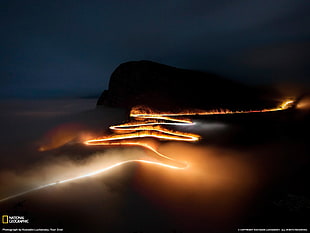 aerial view of wildfire during night time, National Geographic, South Africa, mist, silhouette