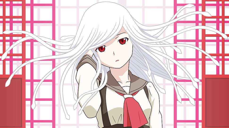 Nadeko Sengoku illustration, Sengoku Nadeko, Monogatari Series, school uniform, vector HD wallpaper