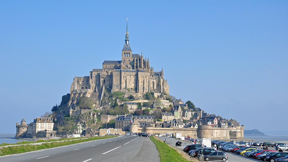 gray and brown castle, Mont Saint-Michel, architecture HD wallpaper