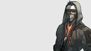 man in gray hoodie illustration, Overwatch, video games, digital art, Genji (Overwatch)