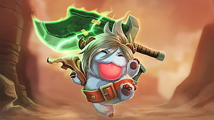 animated character holding sword digital wallpaper, League of Legends, Poro, Riven