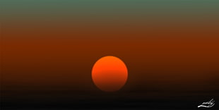 red full moon, sunset, painting