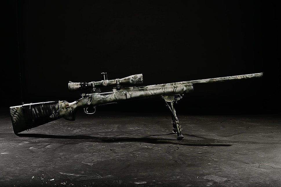 gray and black assault sniper with scope, gun, sniper rifle, rifles, scopes HD wallpaper