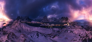 snow filled mountain, nature, landscape, Reine, Lofoten Islands HD wallpaper
