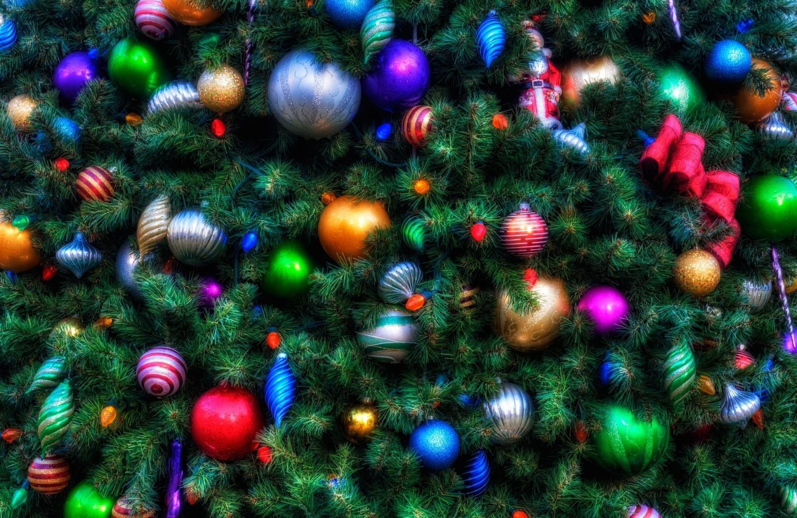 assorted color Christmas baubles