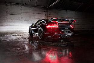black Porsche 911 inside warehouse HD wallpaper