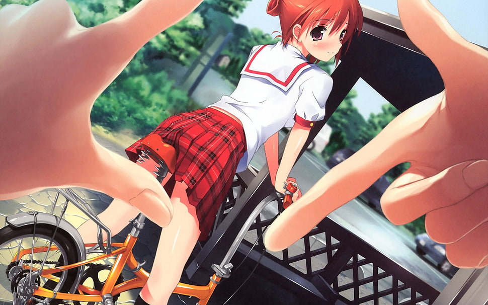 red haired anime girl HD wallpaper