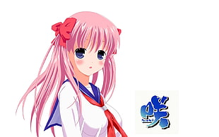 pink haired female anime character in school uniform