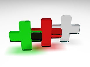 three green, red, and grey cross