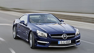 black Mercedes-Benz sedan, Mercedes SL 65 AMG, Mercedes Benz, car, blue cars HD wallpaper