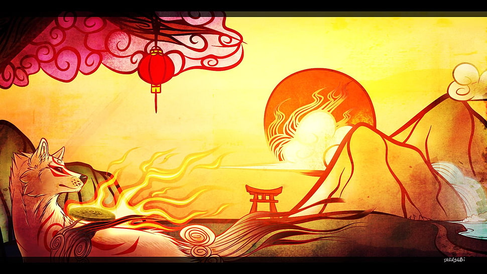 white and red dragon illustration, furry, Amaterasu, Okami HD wallpaper
