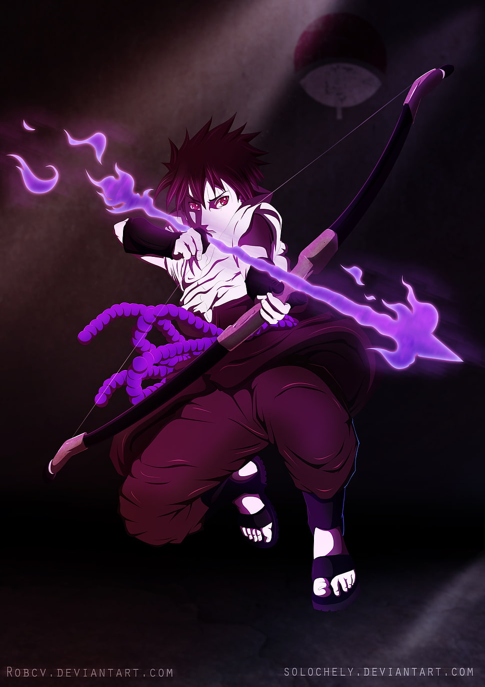 Uchiha Sasuke illustration, Naruto Shippuuden, Uchiha Sasuke, bow and arrow HD wallpaper