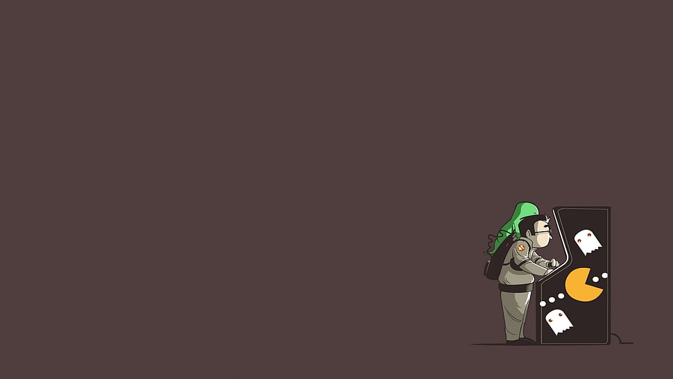 Ghostbuster member playing Pac-Man arcade game clip art, Ghostbusters HD wallpaper