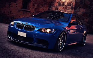 blue BMW sedan, car, BMW, BMW M3 