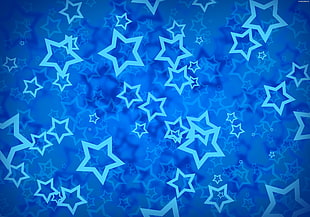 white and blue stars wallpaper, stars, digital art, blue background