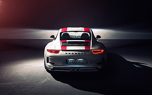 silver Porsche car, Porsche 911R, car, vehicle, spotlights HD wallpaper