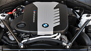 gray and black BMW engine bay, BMW 7, motors, car