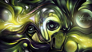 green, purple, and black abstract digital wallpaper