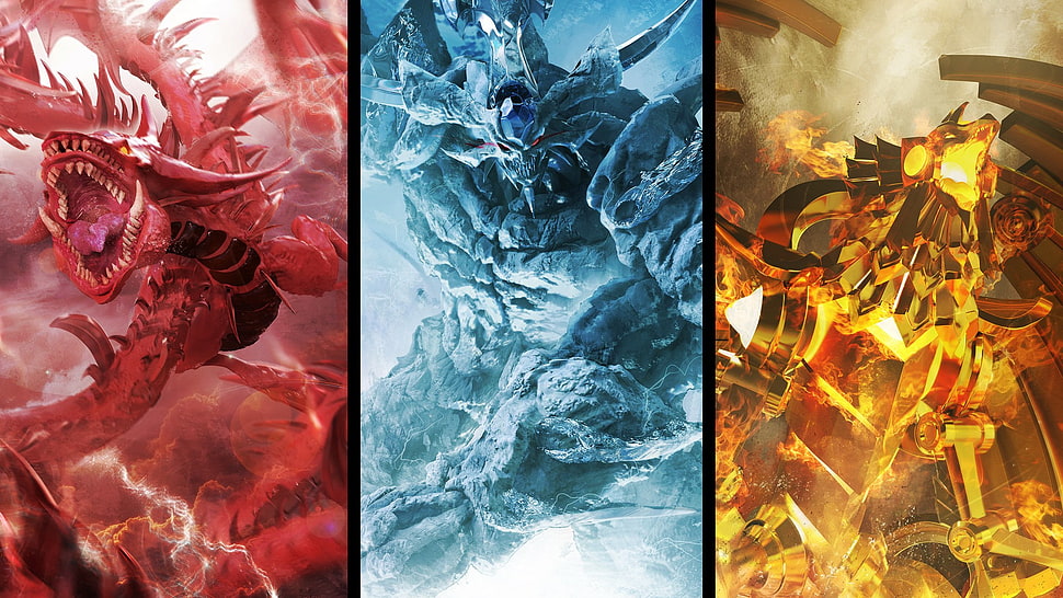 dragon characters collage, yugioh, Slypher, Obelisk, Ra HD wallpaper